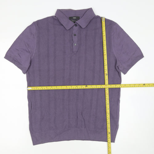 Marks and Spencer Men’s Purple Cotton Blend Polo Shirt Size L