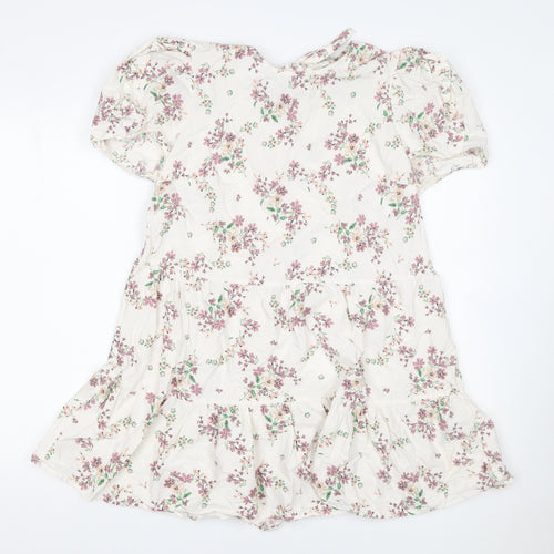 River Island Women’s Ivory Floral Short Puff Sleeve A-Line Dress UK 14
