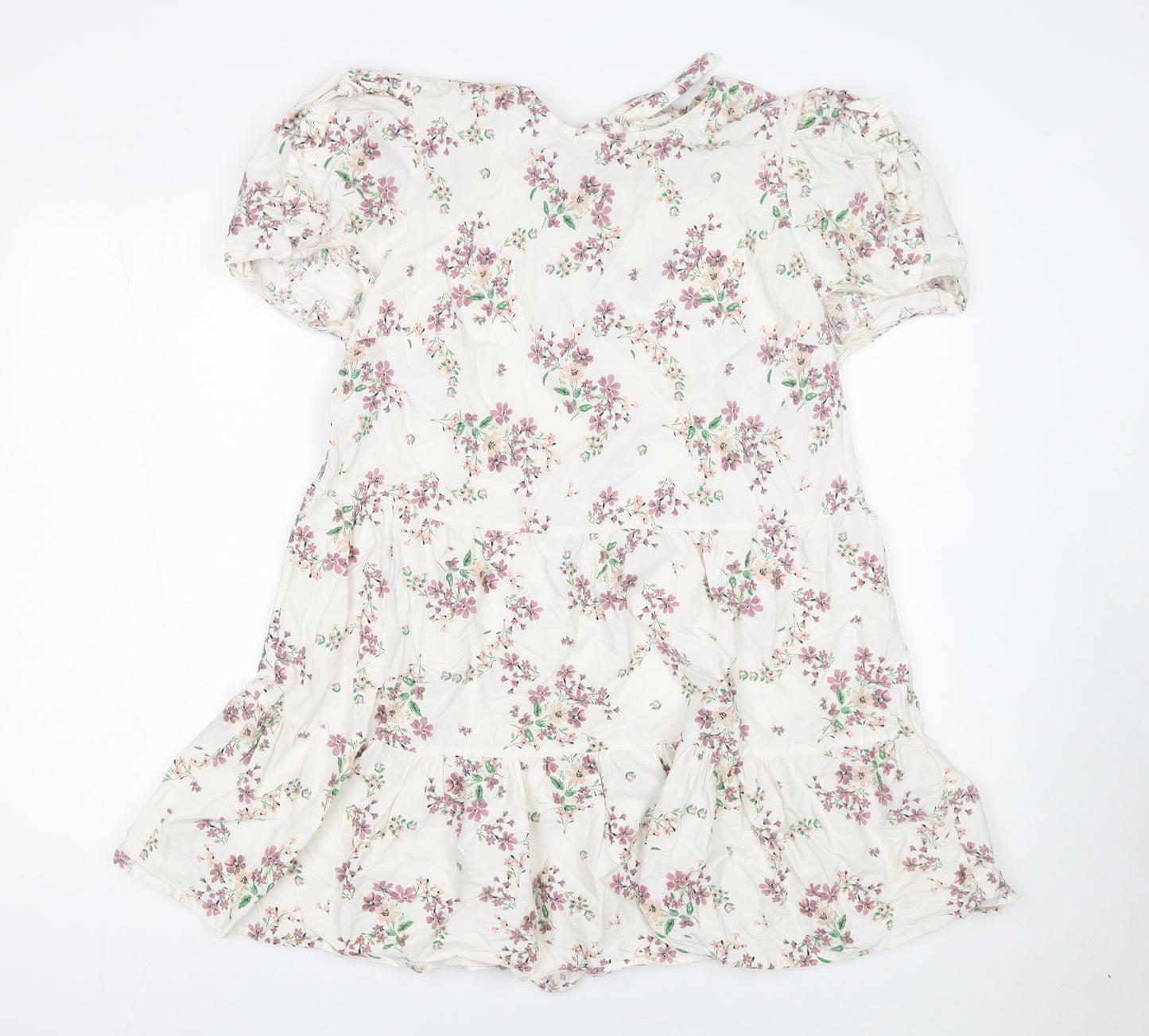 River Island Women’s Ivory Floral Short Puff Sleeve A-Line Dress UK 14