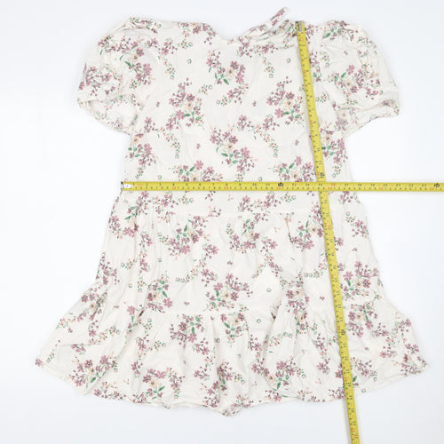 River Island Women’s Ivory Floral Short Puff Sleeve A-Line Dress UK 14