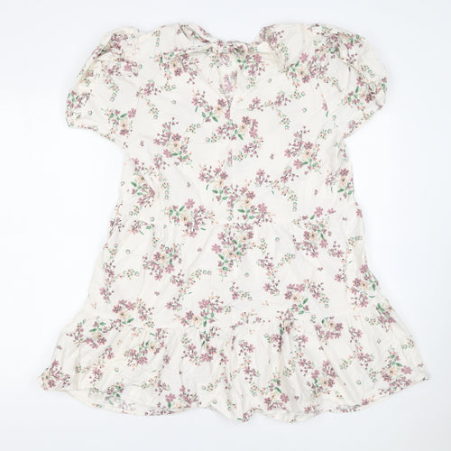 River Island Women’s Ivory Floral Short Puff Sleeve A-Line Dress UK 14