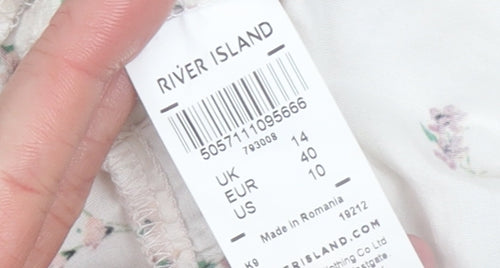 River Island Women’s Ivory Floral Short Puff Sleeve A-Line Dress UK 14