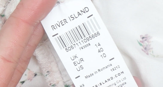 River Island Women’s Ivory Floral Short Puff Sleeve A-Line Dress UK 14
