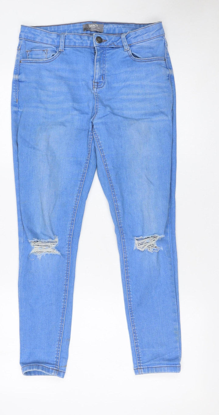 Dorothy Perkins Women Blue Distressed Skinny Jeans Size 12