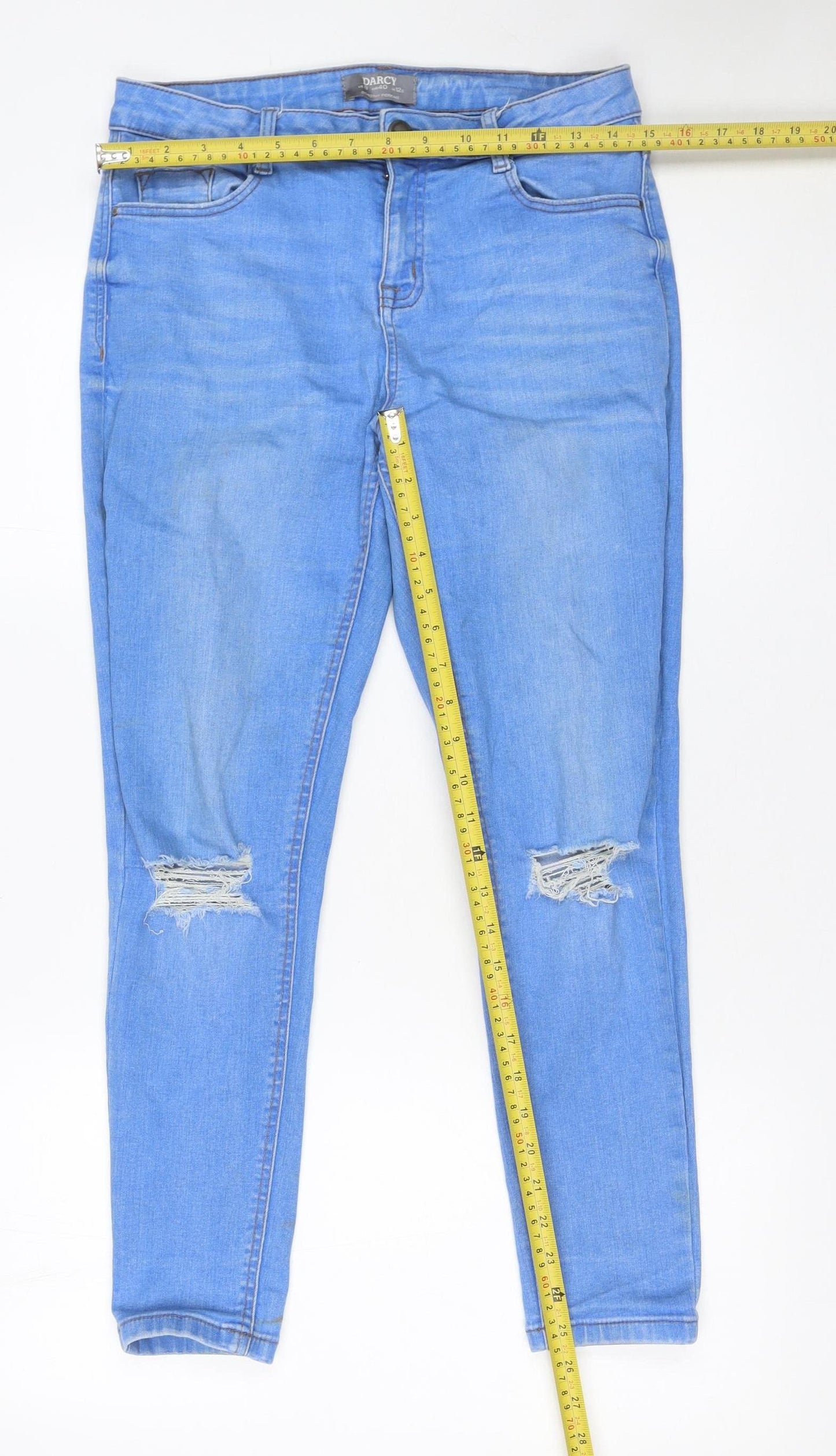 Dorothy Perkins Women Blue Distressed Skinny Jeans Size 12