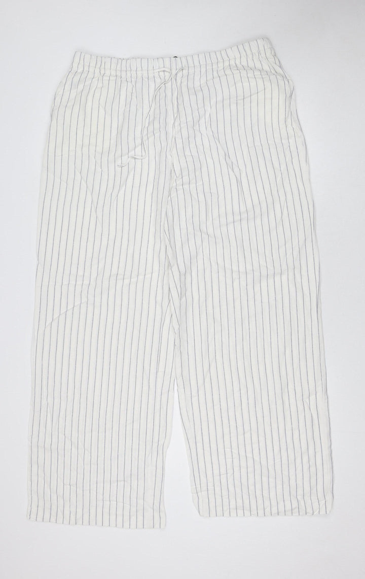 Dunnes Stores Men's White Striped Lounge Pants Size L Viscose Linen Blend