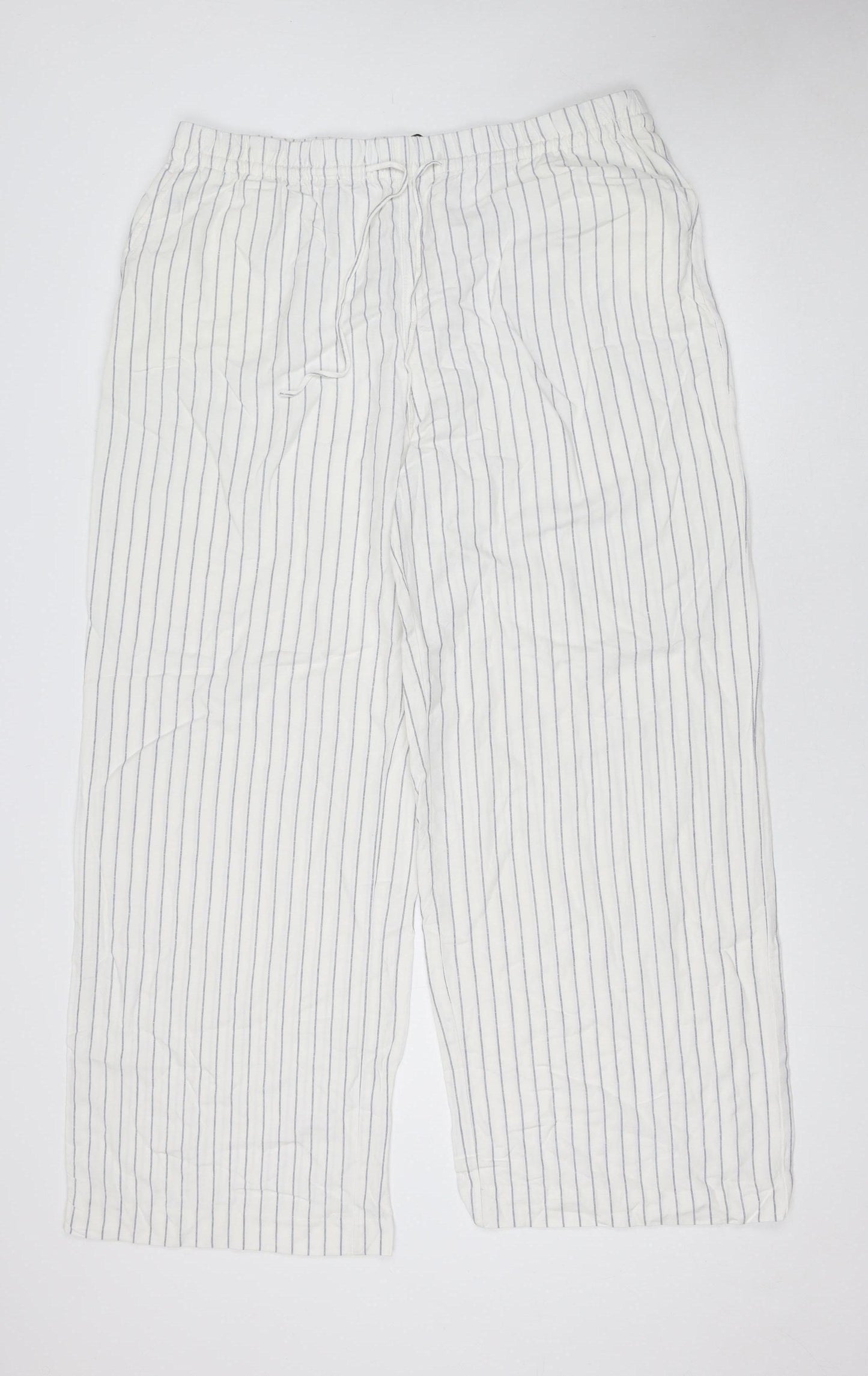 Dunnes Stores Men's White Striped Lounge Pants Size L Viscose Linen Blend