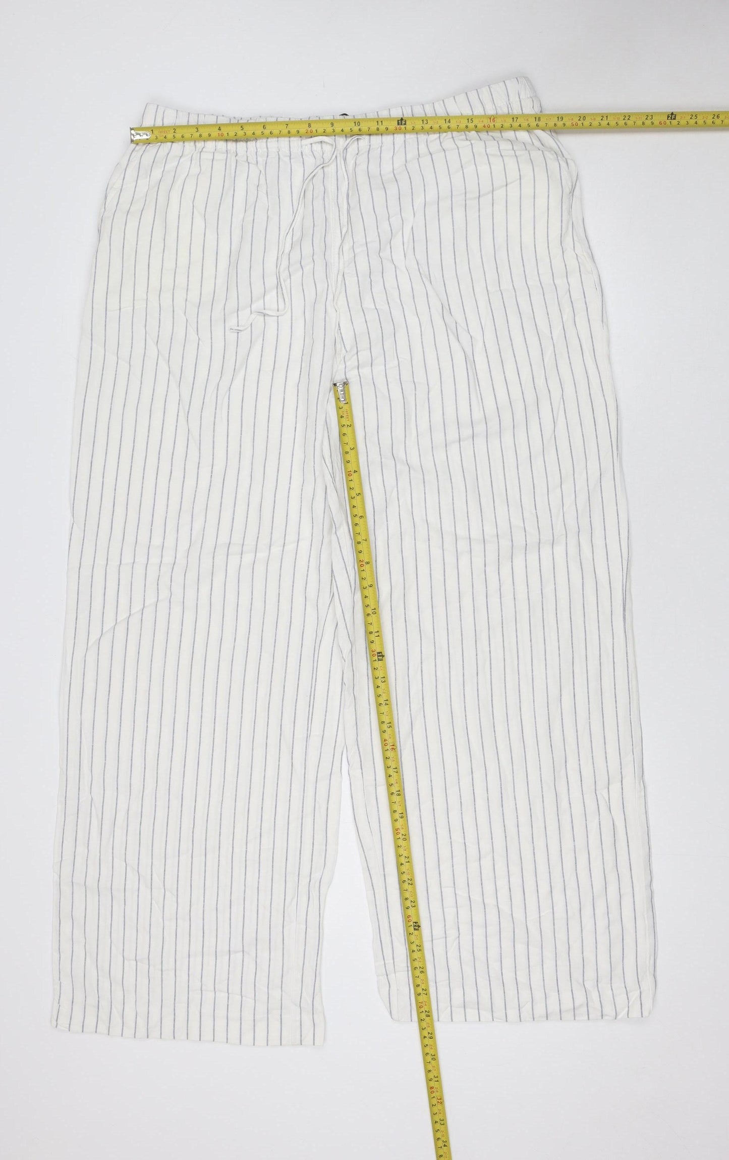 Dunnes Stores Men's White Striped Lounge Pants Size L Viscose Linen Blend