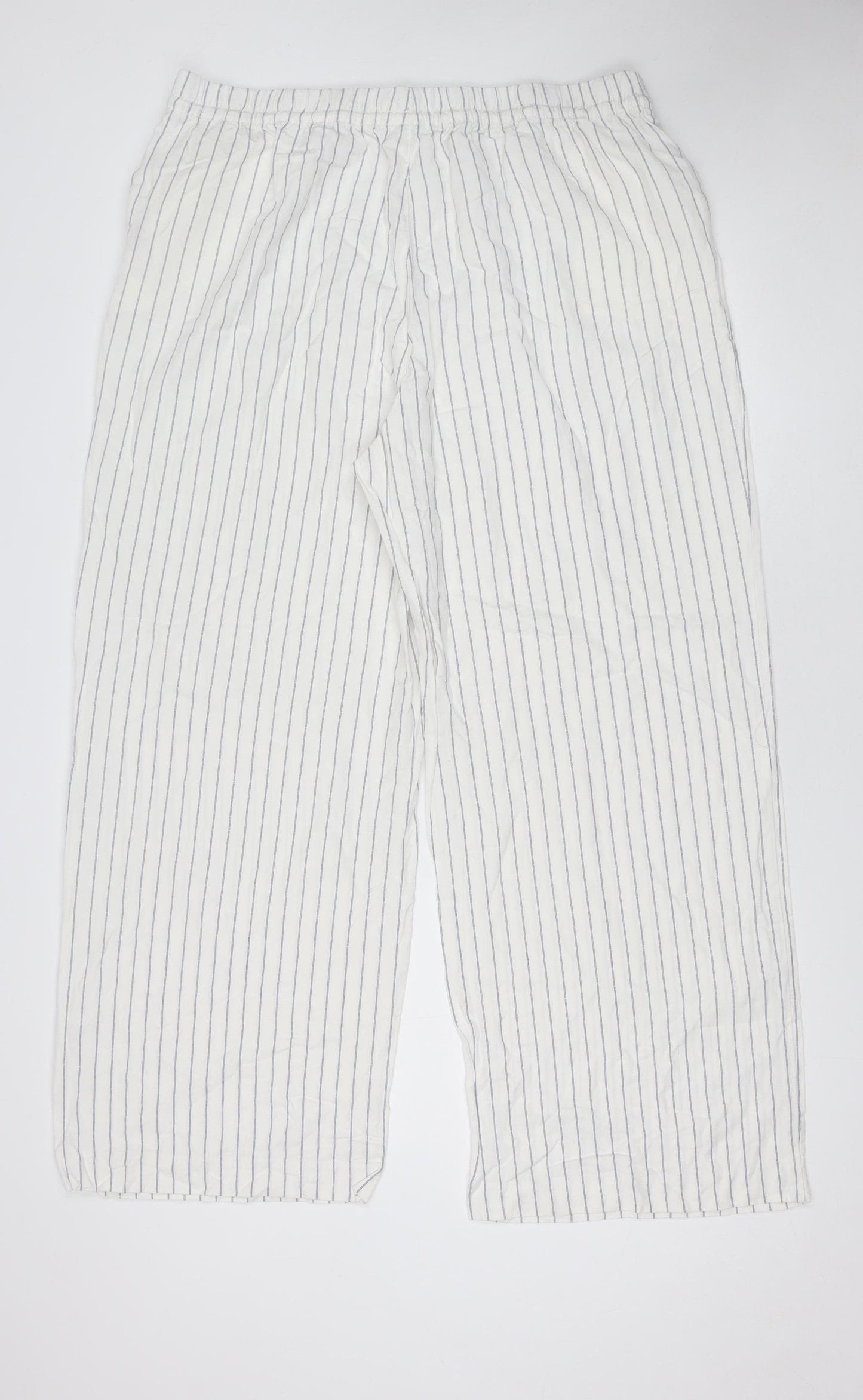 Dunnes Stores Men's White Striped Lounge Pants Size L Viscose Linen Blend