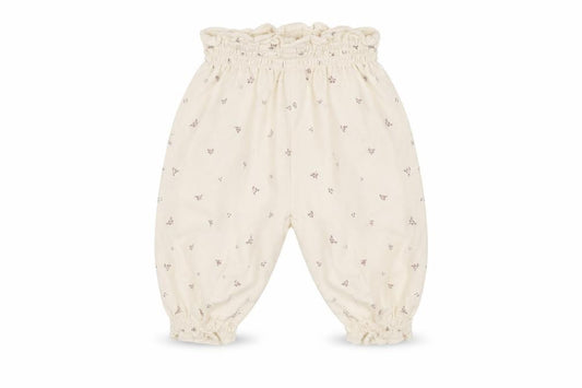 Front view of Leigh Tucker Willow Ivory Floral Paperbag Baby Trousers 0-3 Months