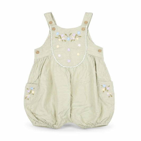 Front view of Next unisex baby beige floral embroidered cotton romper 3-6 months