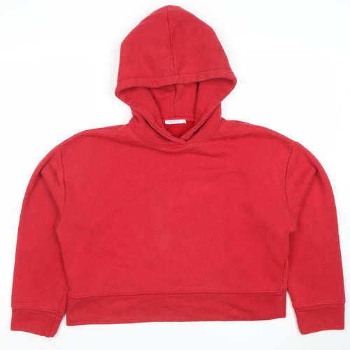 Zara Women Red Pullover Hoodie Basic Cotton Blend Size M