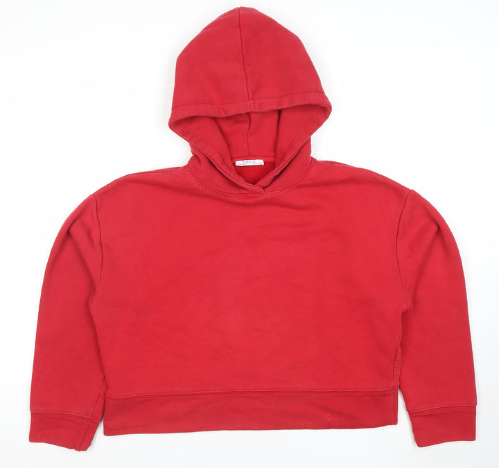 Zara Women Red Pullover Hoodie Basic Cotton Blend Size M