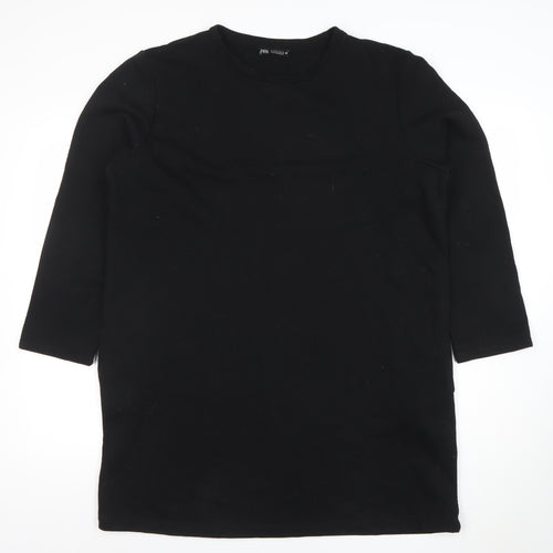Zara Women Black Tunic Sweatshirt Dress Size Large Cotton Blend