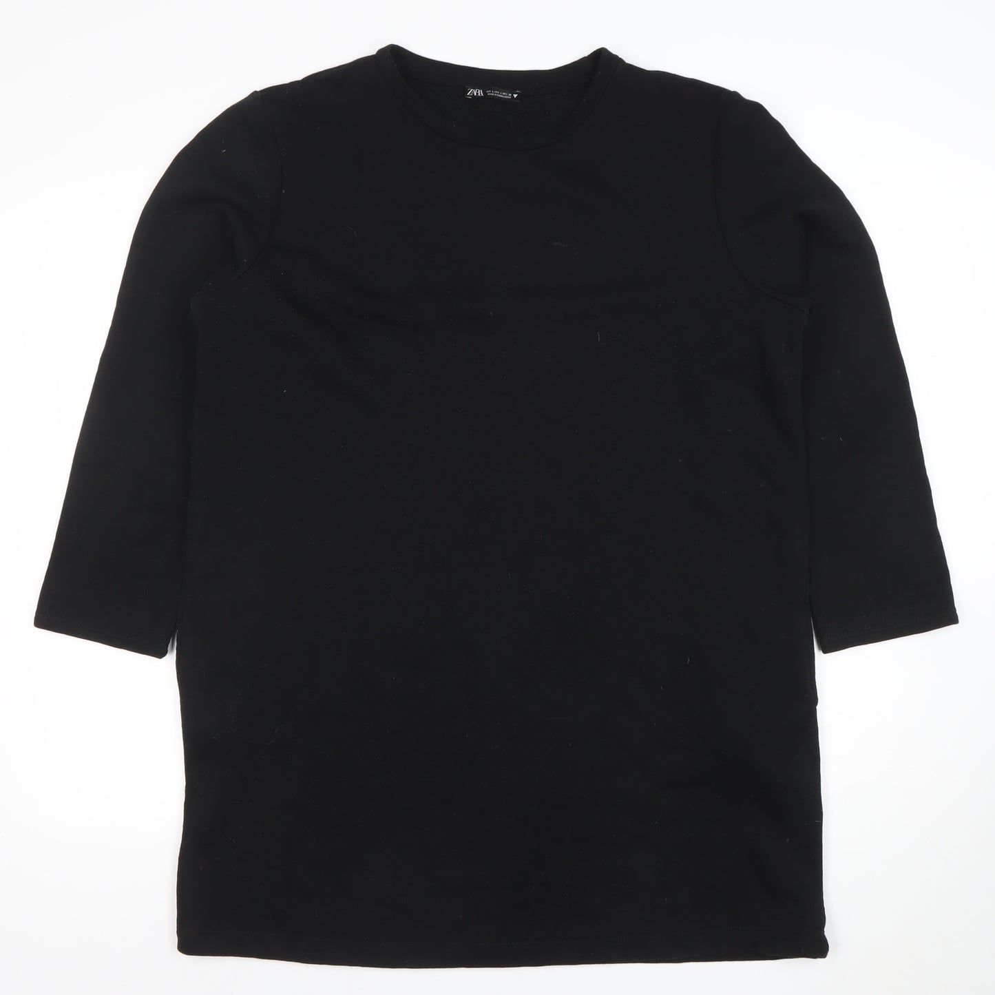 Zara Women Black Tunic Sweatshirt Dress Size Large Cotton Blend