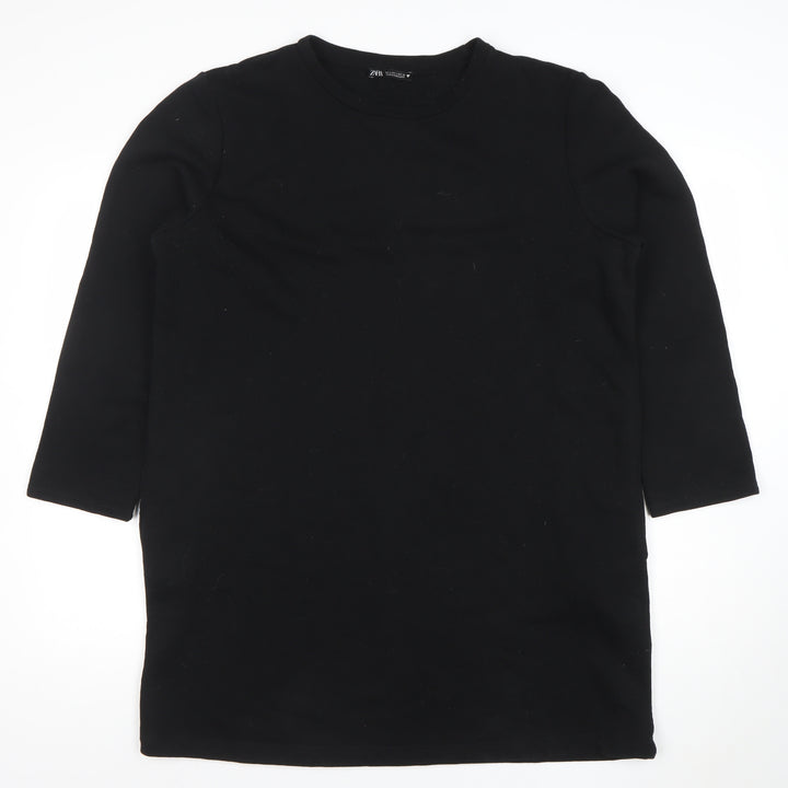 Zara Women Black Tunic Sweatshirt Dress Size Large Cotton Blend
