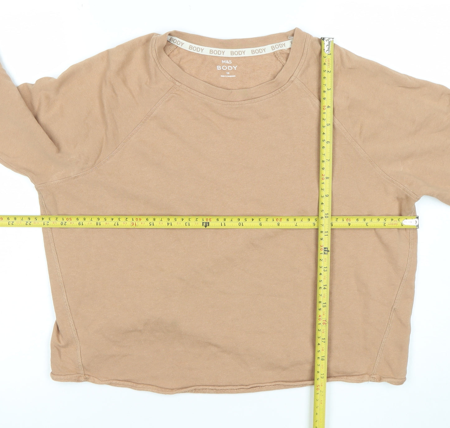 Marks and Spencer Womens Beige Pullover Sweatshirt Size 12 Soft Cotton Long Sleeve