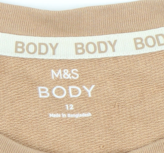 Marks and Spencer Womens Beige Pullover Sweatshirt Size 12 Soft Cotton Long Sleeve