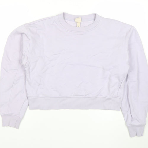 H&M Women Light Purple Cotton Crew Neck Pullover Sweatshirt M
