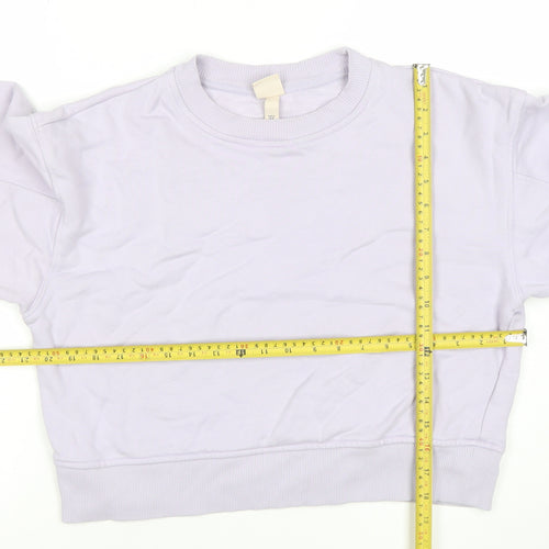 H&M Women Light Purple Cotton Crew Neck Pullover Sweatshirt M
