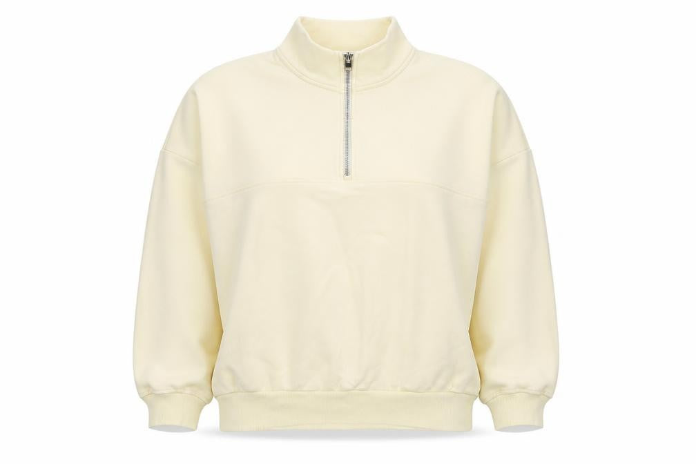 Front view of Marks & Spencer Women Beige 1/4 Zip Pullover Sweatshirt, size L