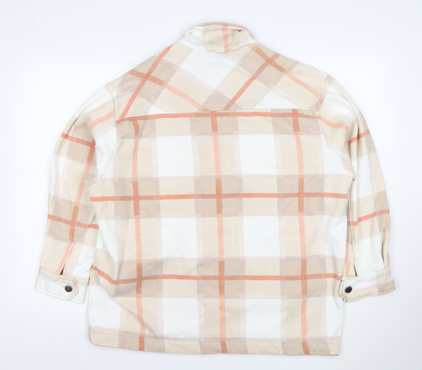 Boohoo Women Beige Checked Shacket Jacket M Long Sleeve Casual