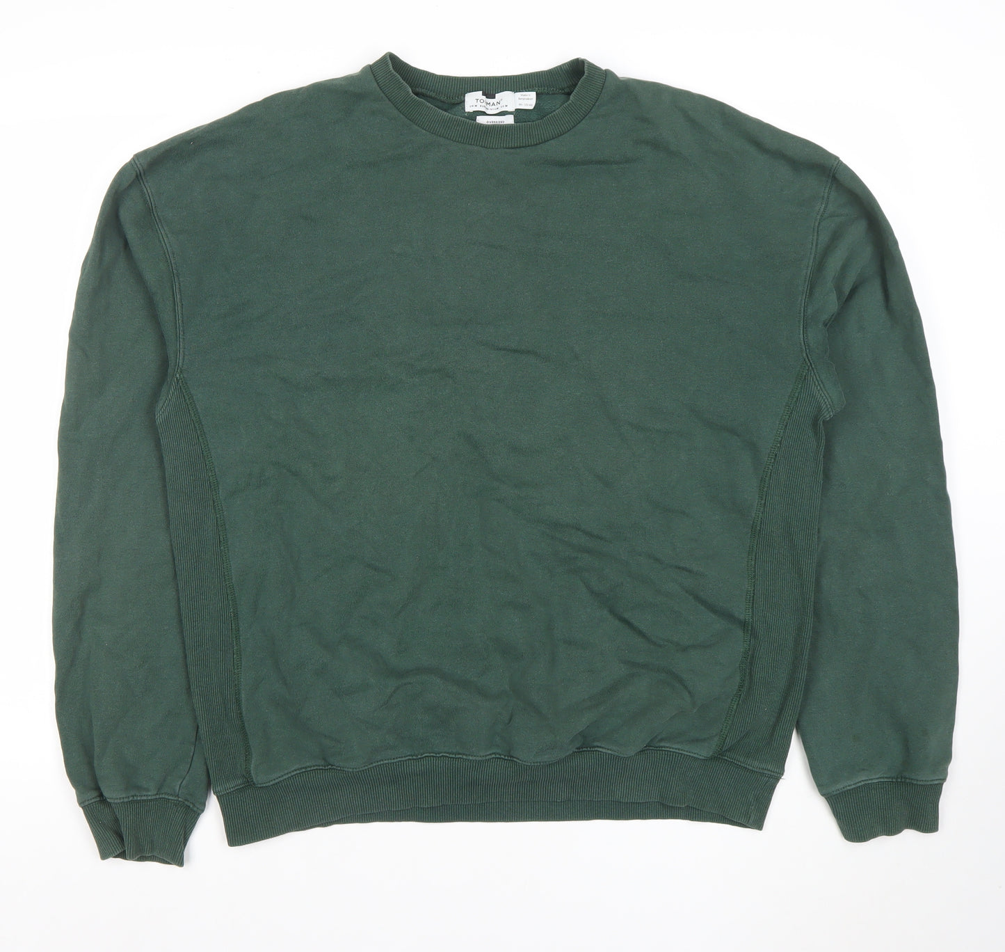 Topman Men’s Green Oversized Crew Neck Cotton Sweatshirt M
