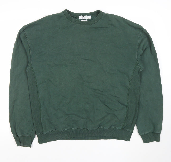 Topman Men’s Green Oversized Crew Neck Cotton Sweatshirt M