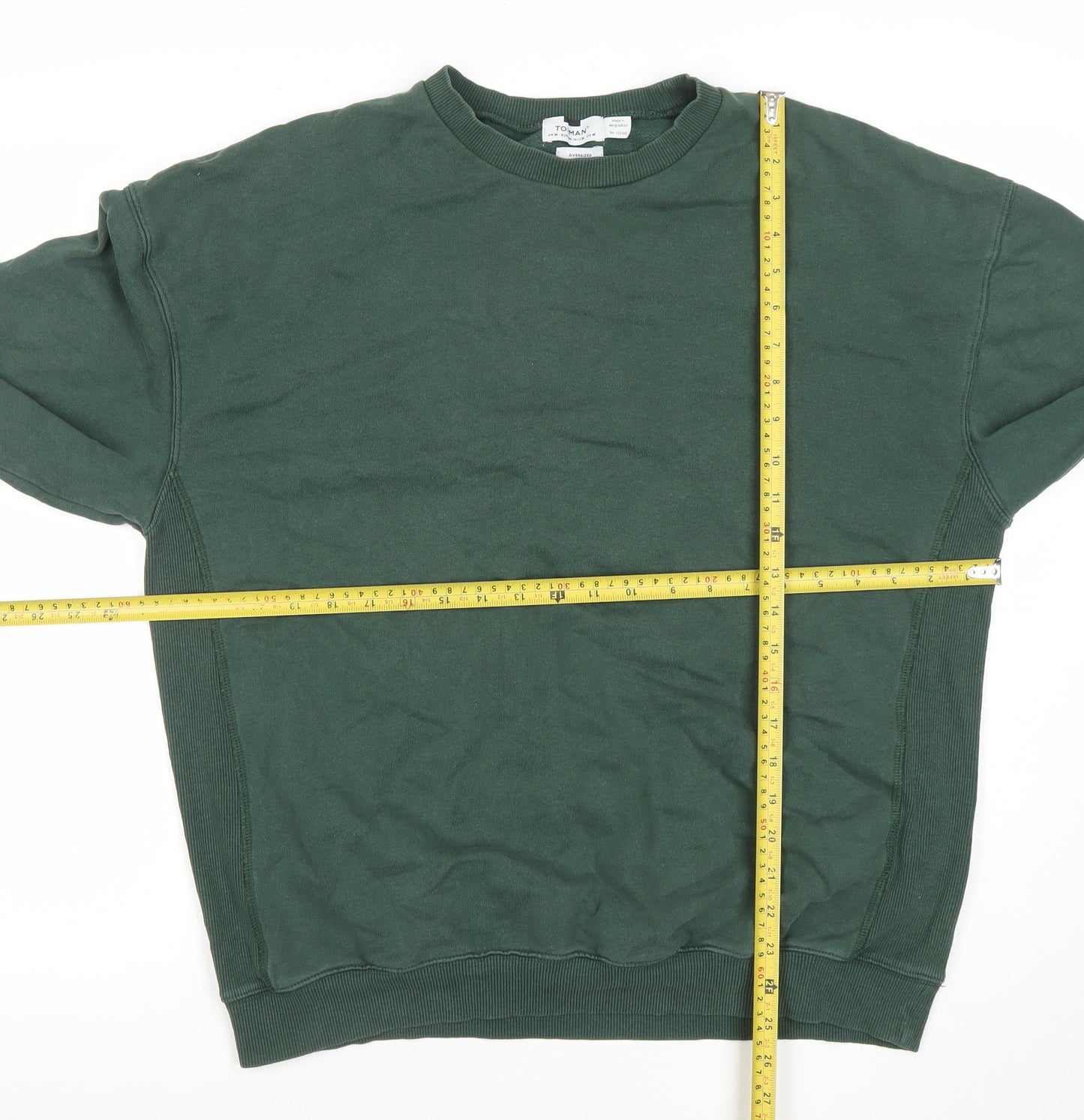 Topman Men’s Green Oversized Crew Neck Cotton Sweatshirt M