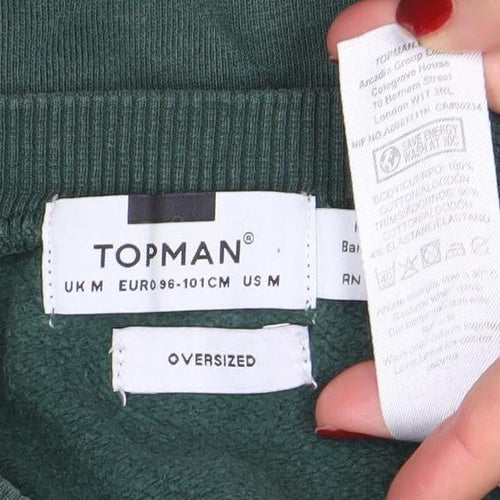 Topman Men’s Green Oversized Crew Neck Cotton Sweatshirt M