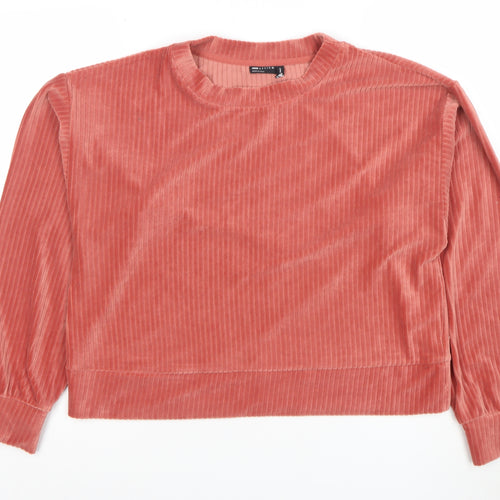 ASOS Design Women Pink Velour Pullover Sweatshirt UK 12 Regular Fit
