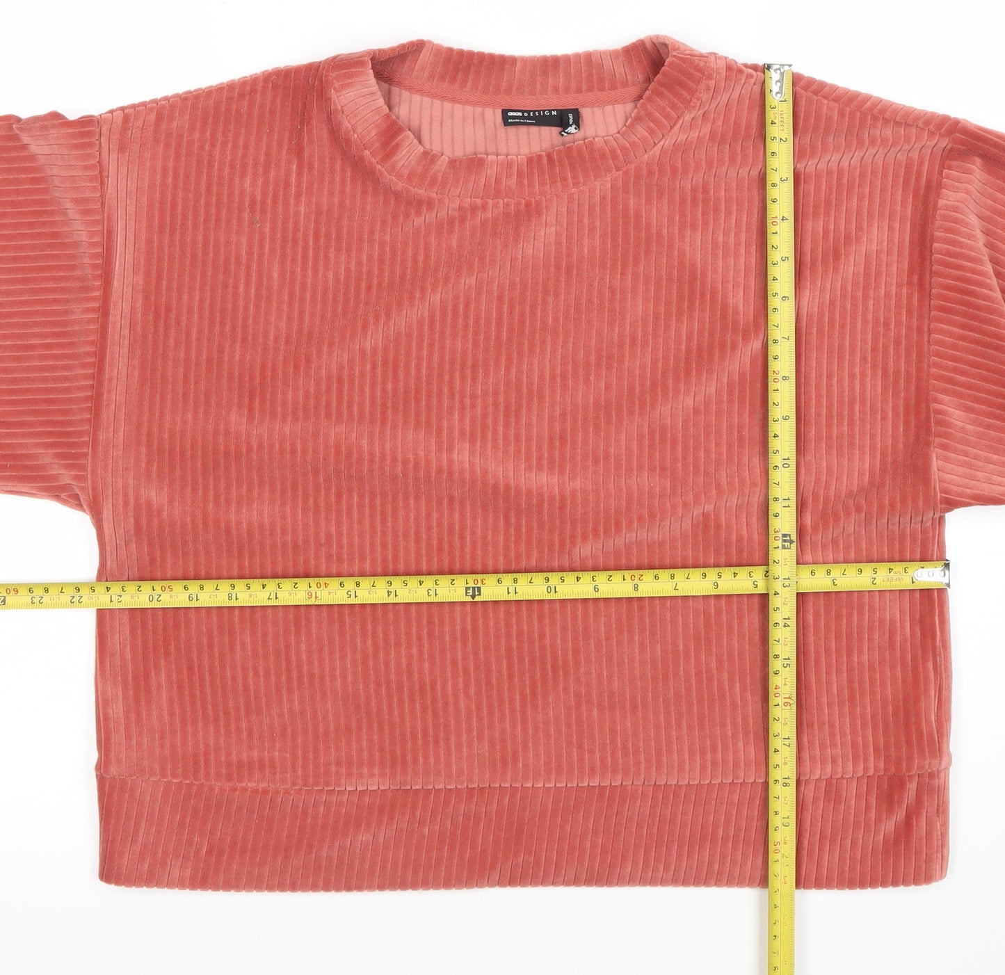 ASOS Design Women Pink Velour Pullover Sweatshirt UK 12 Regular Fit