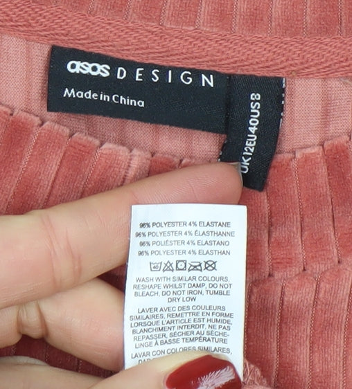 ASOS Design Women Pink Velour Pullover Sweatshirt UK 12 Regular Fit