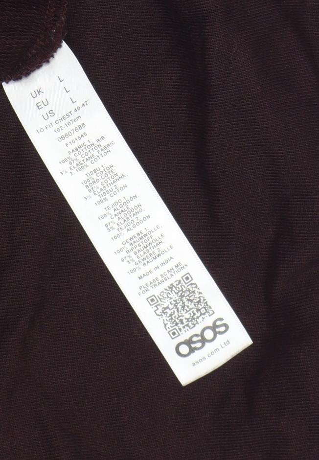 ASOS Men’s Brown Long Sleeve Crew Neck Cotton Sweatshirt L