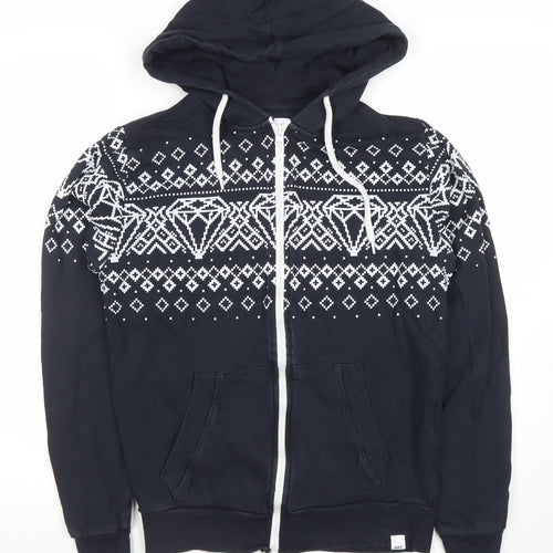 Fabric Womens Black Full Zip Hoodie Small Fair Isle Cotton Sweatshirt