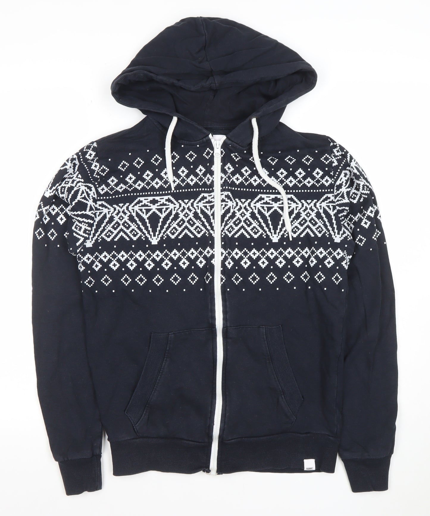 Fabric Womens Black Full Zip Hoodie Small Fair Isle Cotton Sweatshirt