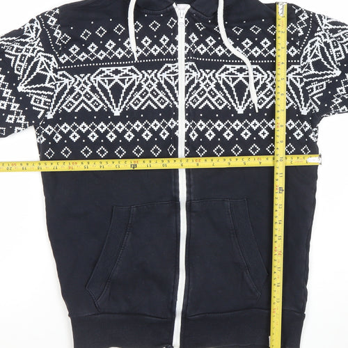 Fabric Womens Black Full Zip Hoodie Small Fair Isle Cotton Sweatshirt