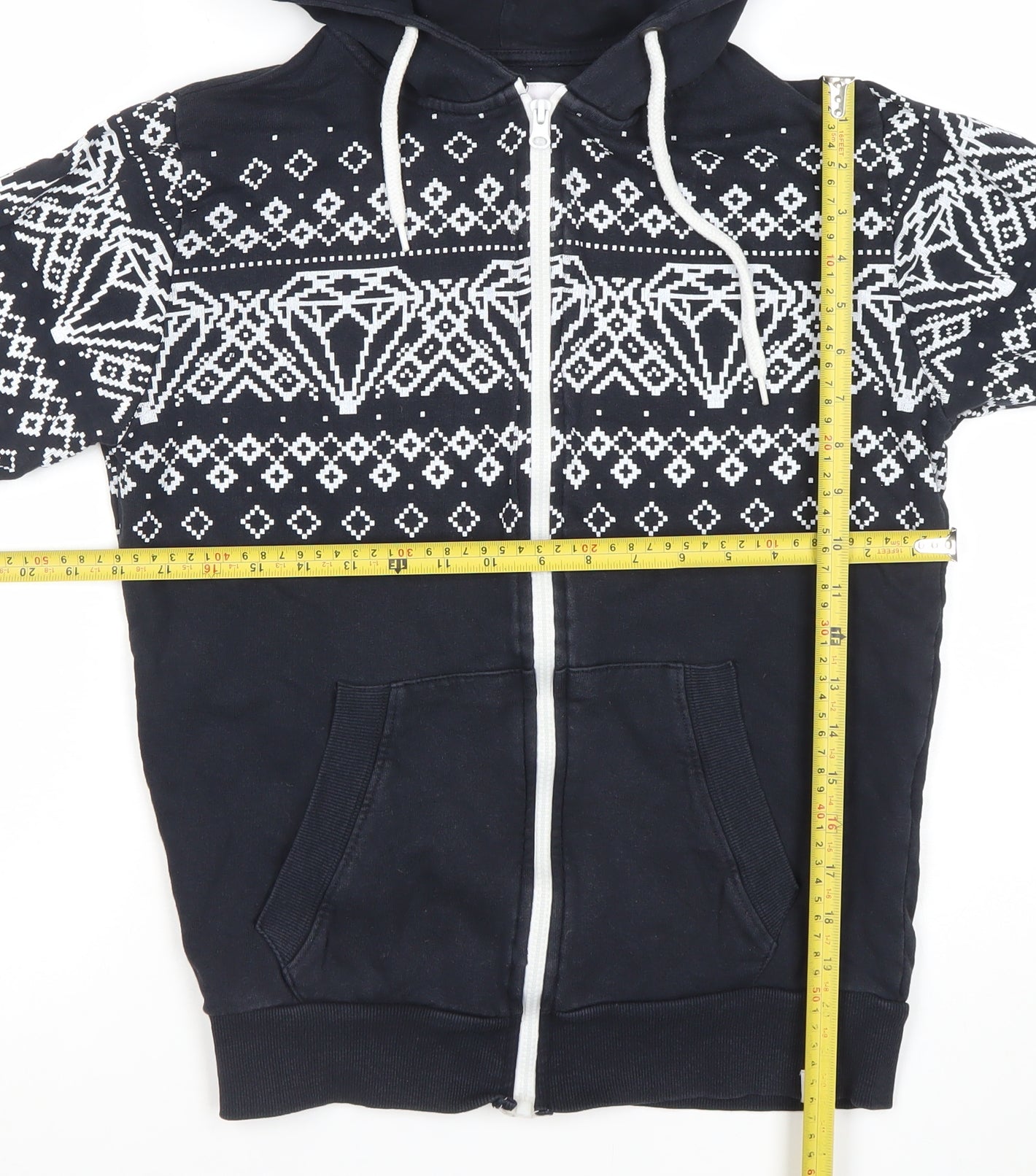 Fabric Womens Black Full Zip Hoodie Small Fair Isle Cotton Sweatshirt