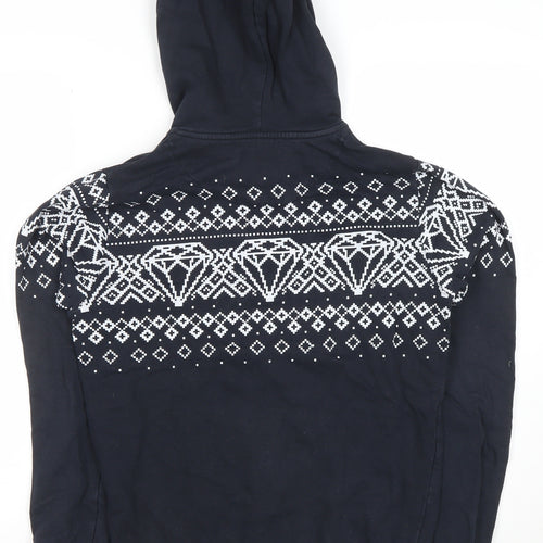 Fabric Womens Black Full Zip Hoodie Small Fair Isle Cotton Sweatshirt