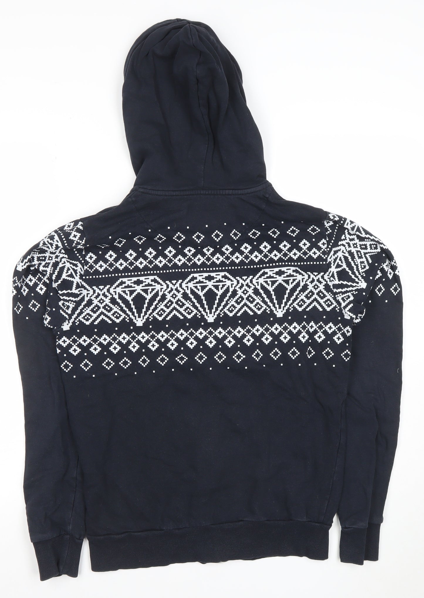 Fabric Womens Black Full Zip Hoodie Small Fair Isle Cotton Sweatshirt