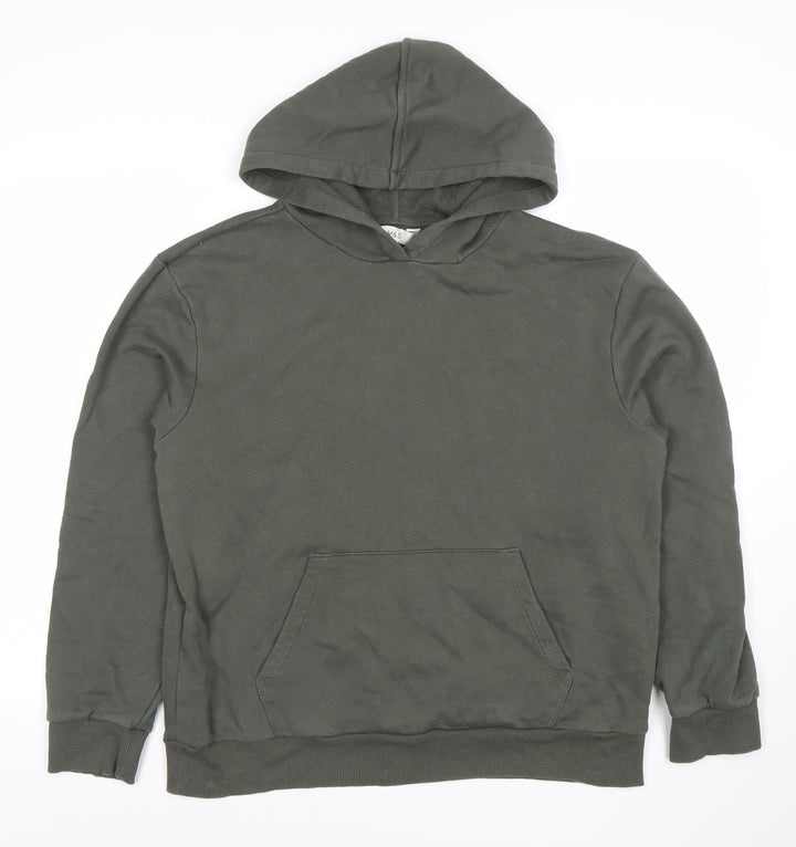 Marks and Spencer Men's Green Pullover Hoodie M Fleece Cotton