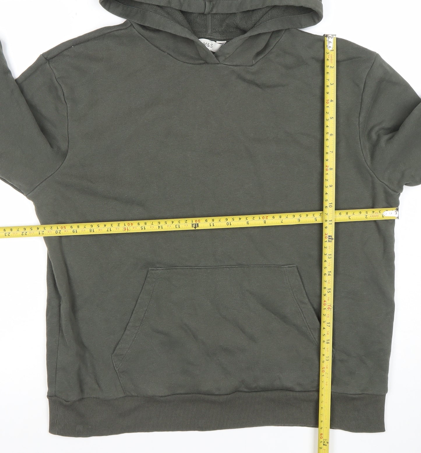 Marks and Spencer Men's Green Pullover Hoodie M Fleece Cotton