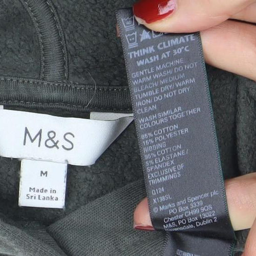 Marks and Spencer Men's Green Pullover Hoodie M Fleece Cotton
