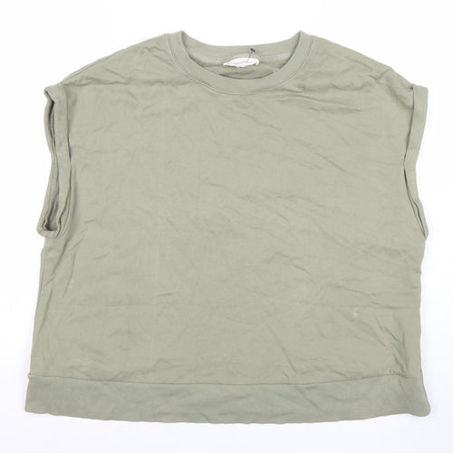 Marks and Spencer Women’s Green Sleeveless Crew Neck Cotton Blend T-Shirt Size L