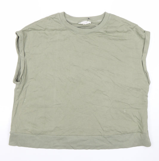 Marks and Spencer Women’s Green Sleeveless Crew Neck Cotton Blend T-Shirt Size L
