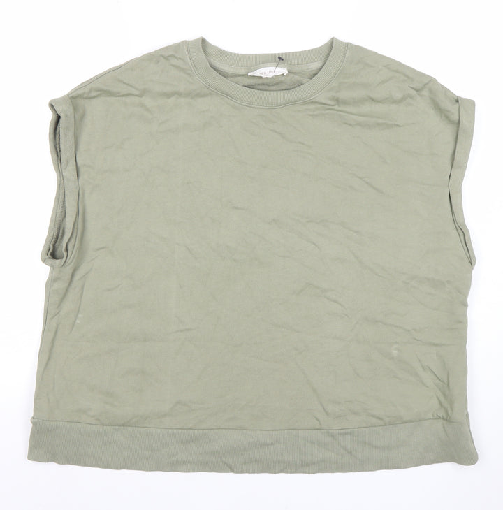 Marks and Spencer Women’s Green Sleeveless Crew Neck Cotton Blend T-Shirt Size L