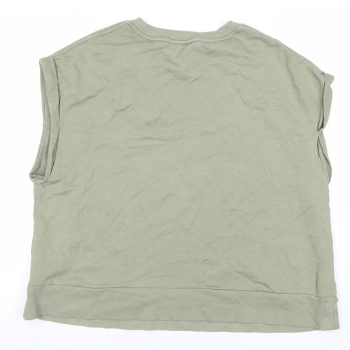 Marks and Spencer Women’s Green Sleeveless Crew Neck Cotton Blend T-Shirt Size L