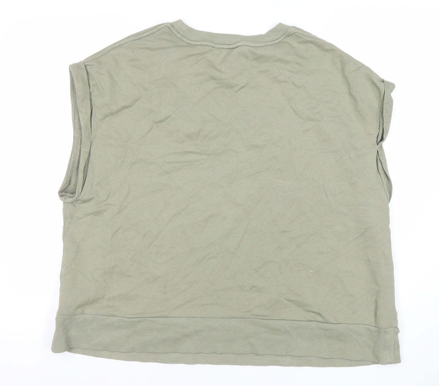 Marks and Spencer Women’s Green Sleeveless Crew Neck Cotton Blend T-Shirt Size L