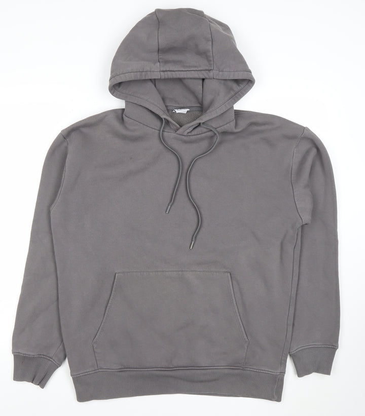 ZARA Women Grey Pullover Hoodie L Cotton Blend Casual Sweatshirt
