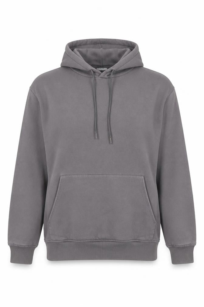 Front view of Zara Women Grey Pullover Hoodie L Cotton Blend Casual Sweatshirt